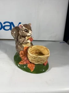 SQUIRREL WITH WALNUT Votive Candle Holder Ceramic Porcelain Fall 4 x 5 in - Picture 1 of 6