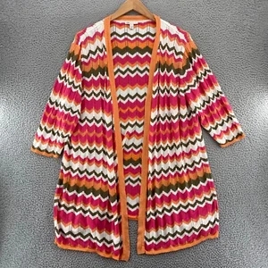 Cato Sweater Womens 22 24W Plus Pink Multi Chevron Shimmer Cardigan 3/4 Sleeve - Picture 1 of 11