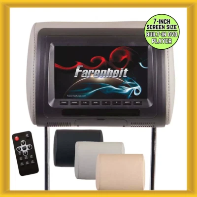 Farenheit HRD-71CC 7" Universal DVD Headrest Monitor w/ USB and Aux Input (NEW) - Image 1 of 4