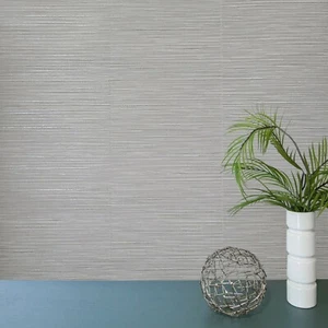 Striped silver gray metallic plain textured faux grasscloth lines Wallpaper roll - Picture 1 of 12