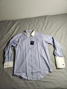Vintage Burberry Of London 80s Two Ply Dress Shirt Mens Sz 16-34 Blue White NWT - Picture 1 of 9