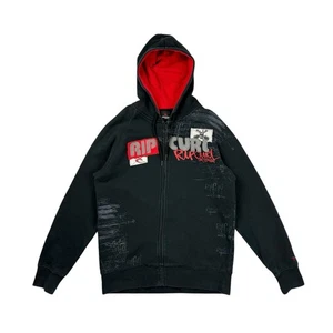 Rip Curl Y2K Full Zip Graphic Hoodie Size Large Black Red Jacket 00s Surf Skate  - Picture 1 of 10