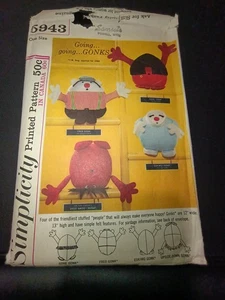 Stuffed Gonks 12" X 13" Kid's Toy 1960s #5943 Vintage Simplicity Sewing Pattern  - Picture 1 of 3