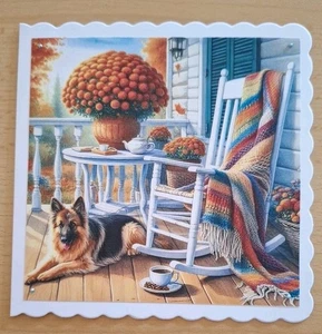 3D-Grusskarte °Balkon Hund Hebstliche Natur° 🎂 Geburtstag Handarbeit NEU - Bild 1 von 1