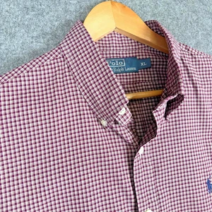 Polo Ralph Lauren Shirt Mens XL Burgundy Check Long Sleeve Regular Fit Logo - Picture 1 of 14
