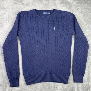 Polo Ralph Lauren Pullover Damen Blau Zopfmuster Navy Pony Logo Baumwolle Pulli - Bild 1 von 11