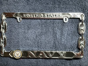 SELLO DE LA MARINA DE EE. UU. USN 3D marco de matrícula de metal cromado CADENA DE ANCLAJE - VINTAGE - Imagen 1 de 6