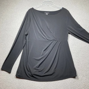 Lane Bryant Top Plus 14 16 Black Long Sleeve Drape Front Jersey Knit Office - Picture 1 of 9