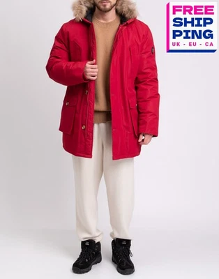 PVP €560 ROBERTO CAVALLI Parka Chaqueta Talla XXL Acolchada Rojo Piel de Mapache Borde Con Capucha Foto 1 de 4