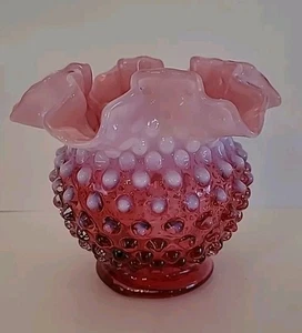 Fenton Cranberry schimmernd Nagelglas Rose Schüssel Vase 4 1/2" - Bild 1 von 6
