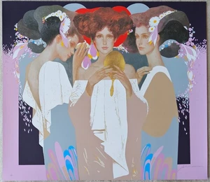 FELIX MAS GOLD MIRROR HAND SIGNED serigraph beautiful women Spanish Artist art - Picture 1 of 10