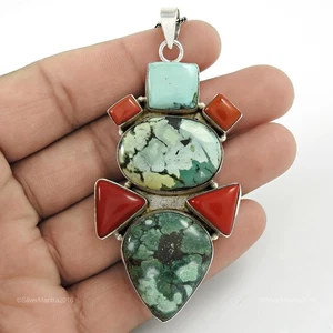 Oval Coral Stone Sterling Silver Sisters Day Anniversary Handmade Bezel Pendant - Picture 1 of 8