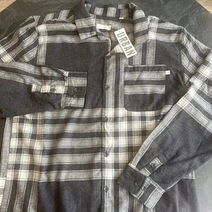 NWT Urban Outfitters Standard Cloth Black White Flannel Collared Shirt XL - Picture 1 of 8
