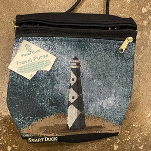Vintage Tapestry Rug Smart Duck Purse Tote Shoulder Bag Wallet Lighthouse - Picture 1 of 5
