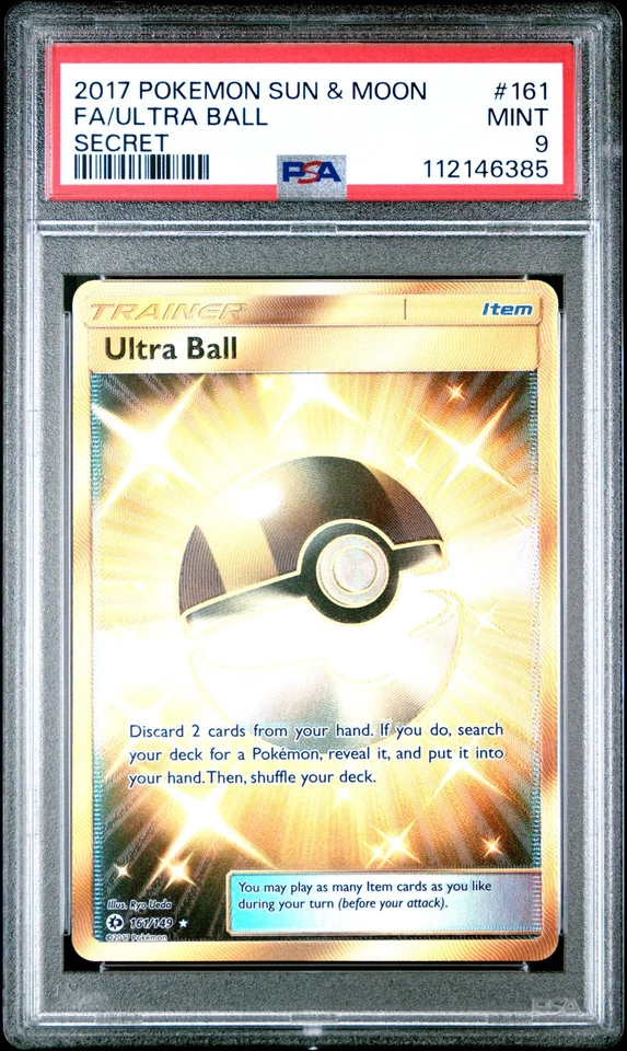 Ultra Ball 161/149 Gold Secret Rare Sun Moon Base Pokemon PSA 9 - Image 1 of 2
