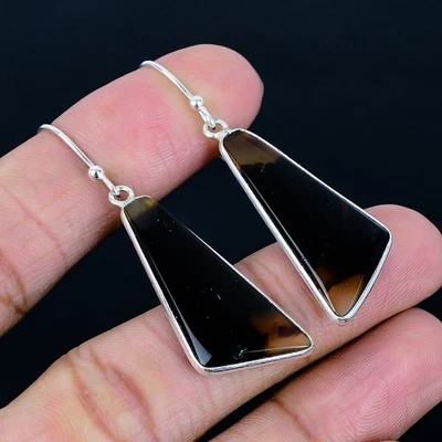 Montana Agate 925 Silver Plated Handmade Earrings of 2.21" - Image 1 of 3