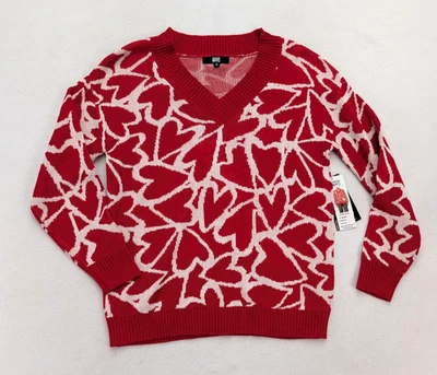 Madden NYC Women's Sweater Size S 4-6 Red Heart Print Relaxed Fit Pullover - Image 1 of 4