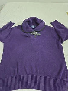 Chaps Knit Cardigan W Belt Buckle V Neck Size P/M Rich Purple Color VTG - Picture 1 of 9