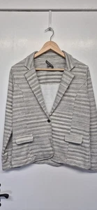 Laura Ashley Size 12 Black Grey Cream Stripe Effect Blazer - Picture 1 of 11