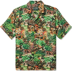 Gitman Vintage NWT $275 Shrooms Green Printed Viscose Camp Shirt Cotton S/S XXL - Picture 1 of 4