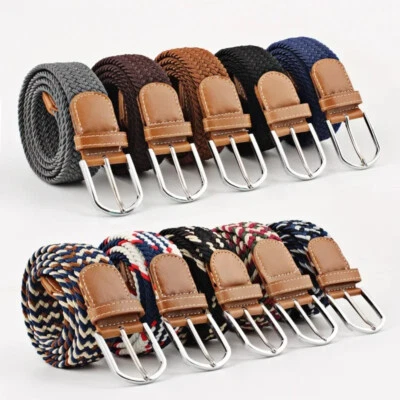 UNISEX Casual Knitted Pin Buckle Women Men Belt Woven Canvas Elastic Expandable - Image 1 of 4