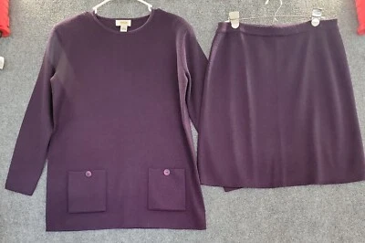 Talbots Petites Aubergine 紫色 2 件羊毛混纺裙毛衣套装 尺寸 L — 第 1/4 张图片