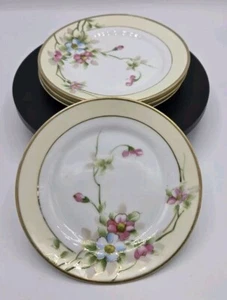 Set of 4 Antique Nippon Hand Painted Gold Pink and Blue Salad Plate 6” Valentine - Picture 1 of 6