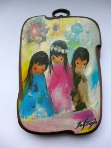 Ted DeGrazia Vintage Little Queen and Her Maidens Art on Wood 3.75" x 5.5" - Picture 1 of 9