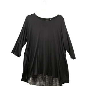 Cyrus Tunic Top Womens 1X Black 3/4 Sleeve Jersey Chiffon Mixed Media Polka Dot - Picture 1 of 8