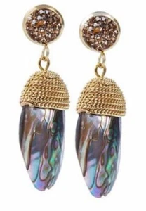 JKNY Wire Wrap Abalone Drop Silvertone Pierced Earrings - Picture 1 of 4