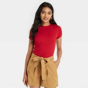 A New Day Womens Slim Fit Short Sleeve Ribbed T-Shirt Red XL - Picture 1 of 1