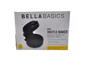 New In Box BellaBasics Black Mini Personal Electric Waffle Maker 4" For Any Meal - Picture 1 of 6