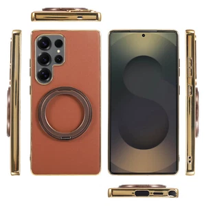 Funda magnética segura con soporte de anillo de borde enchapado en oro para Samsung S25Ultra/S24Ultra - Imagen 1 de 11