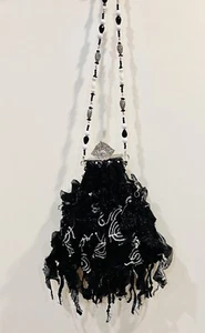 Mary Frances BAG Black Ruffles Sequins Embroidered Lace Metal Frog Mouth Handbag - Picture 1 of 21