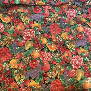 4 Yards Vintage Fabric Joan Kessler Concord Red Floral Fruit Print - Picture 1 of 6