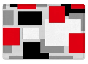 Abstract Grey Geometric on Black and Red Bath Mat Kitchen Floor Rugs 24x16 Inch - Picture 1 of 3