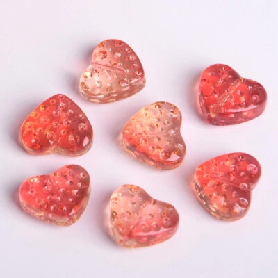 10pcs Heart Shape 13x15mm Strawberry Surface Lampwork Crystal Glass Loose Beads - Image 1 of 3