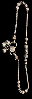 Pulseira de tornozeleira vintage de prata esterlina 925 feita à mão com sinos jingling Snake 10,5” - Imagem 1 de 4