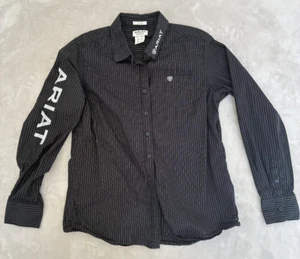 ARIAT blusa donna taglia XL western con colletto nero con gessati argento - Foto 1 di 10