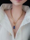 Smart Doll 1/3 scale Gold Tone Chain Blue Rhinestone Necklace Lobster Claw Clasp