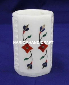 Accesorios de escritorio de 4"" soporte para bolígrafo de mármol celosía floral marquetería con incrustaciones decoración M215 - Imagen 1 de 5