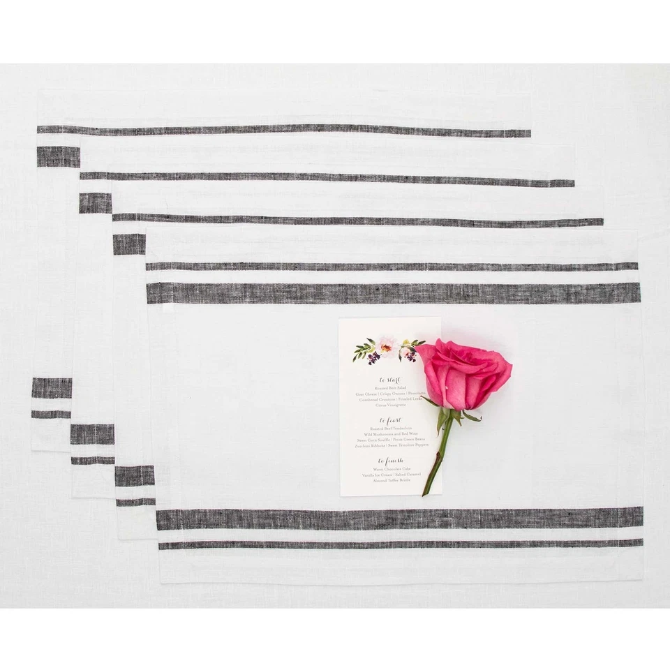 Linen Placemats Set of 4 for Fall and Christmas, 14 x 19 In, French Stripe - Image 1 of 1