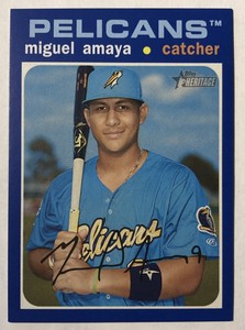 2020 Topps Heritage Minor League Miguel Amaya Blue Border /99