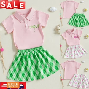 Toddler Infant Baby Girl Summer Golf Outfit Short Sleeve Lapel Collar Top Skirt - Picture 1 of 13