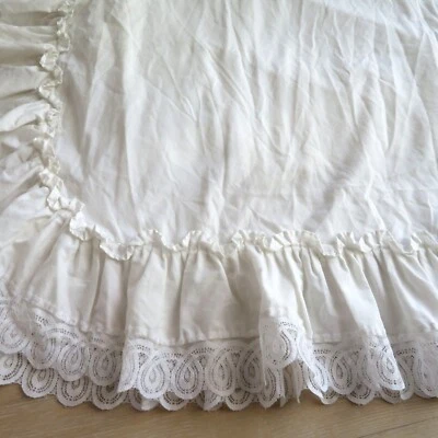 Juego de 2 paneles de cortina blancos con volantes bordes de encaje cabaña en mal estado 44"x62"ea vintage Foto 1 de 4