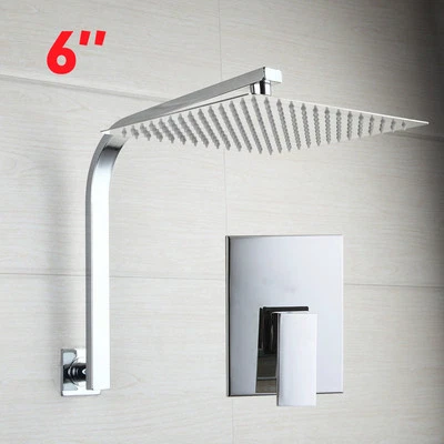6"Chrome Shower Faucet Set Square Rainfall Spout Head Wall Mount Mixer Valve Tap - Image 1 of 4