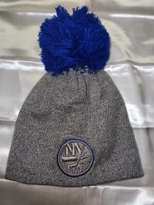 NY Islanders Embroidered Winter Hat Pom Pom Knit Beanie Gray Blue by Fanatics - Picture 1 of 5