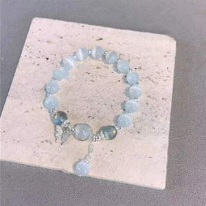 Butterfly Pendant Bracelet Elastic Moonlight Stones Wristband Body Jewelry - Picture 1 of 10