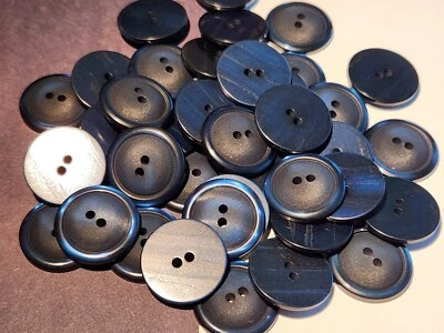 12 Navy Blue  2mm rim domed center 2-hole sew-through buttons 22mm  - Image 1 of 4