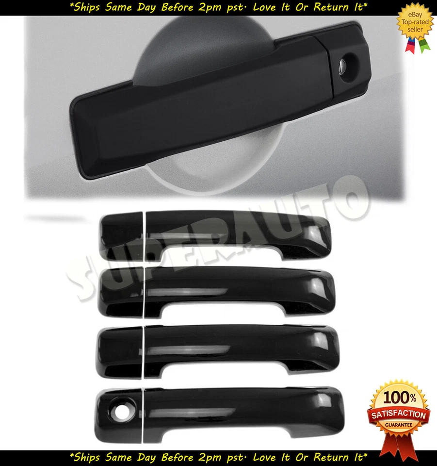 For 2004-2015 Nissan Titan+Armada Glossy Black Door Handle Covers 8pc NO PSG KH - Image 1 of 1